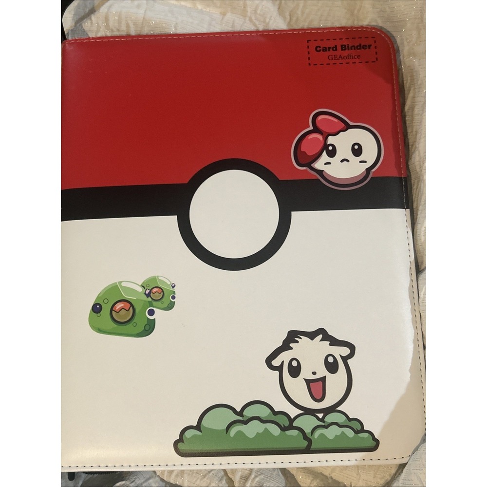GEAoffice Trading Card Binder Red White Pokeball Style 3 Ring Zipper Card Album